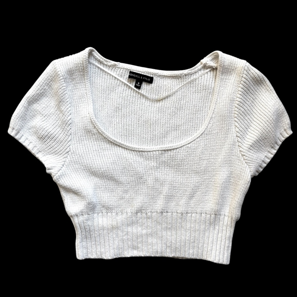 Kendall & Kylie White Knit Crop Top Sweater